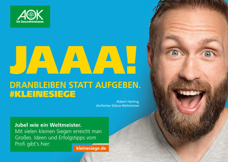 AOK Nordost feiert mit Robert Harting #kleinesiege im Alltag - Robert Harting und die AOK Nordost wollen mit #kleineSiege die Menschen zu mehr Fitness im Leben motivieren (Foto: AOK)