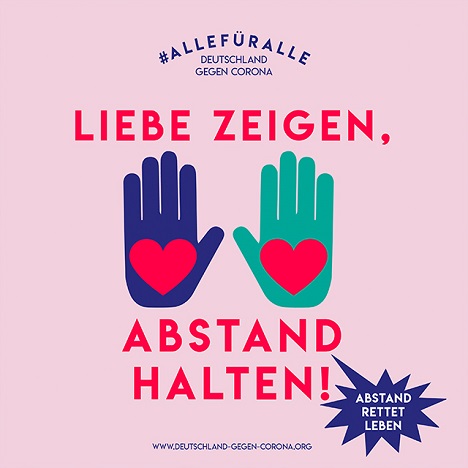 Initiative Deutschland gegen Corona startet Kampagne #allefüralle - Die neu gegründete Initiative ruft mit der Kampagne #allefüralle auf, soziale Distanz in neue Nähe zu verwandeln (Foto: fischerAppelt)