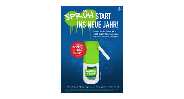 Idee der Kampagne ist es, in den Motiven (aktuelles Beispiel oben) saisonal wechselnde Wortspiele rund um das Spray als Darreichungsform zu machen. - Foto: Angelini Pharma Deutschland
