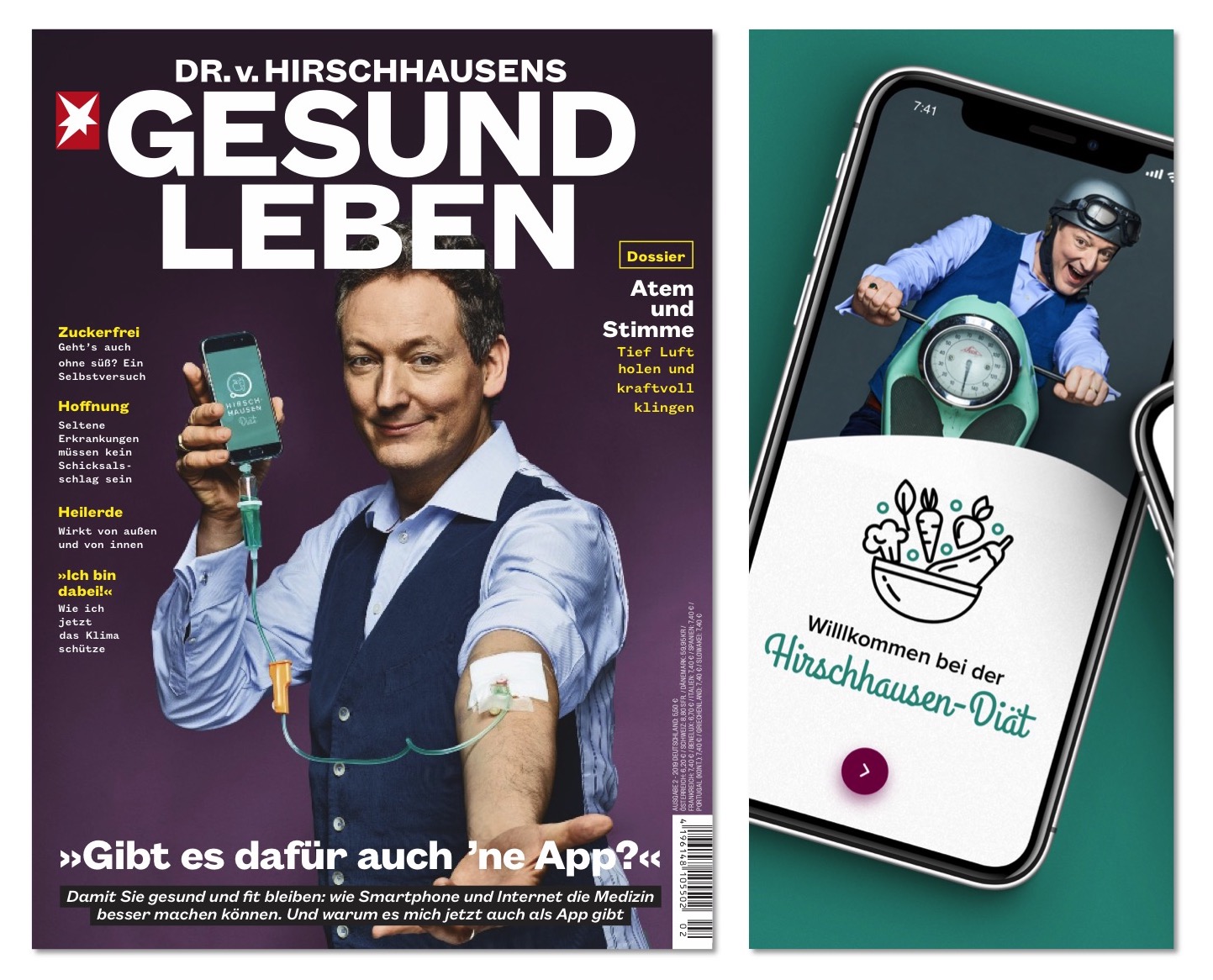 Cover von 'Dr. v. Hirschhausens Stern gesund leben' und App-Ansicht (Foto: G + J)