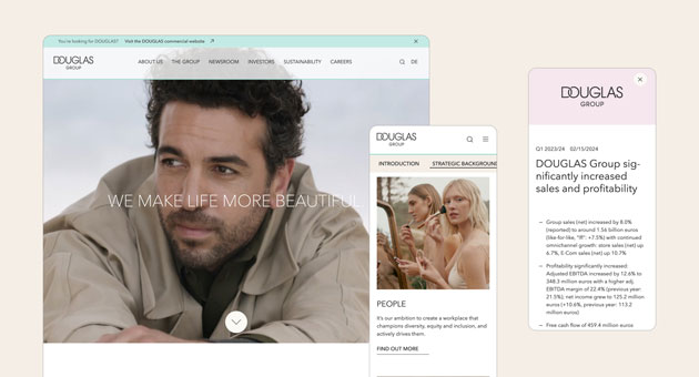 Die Website der Douglas Group erscheint in neuen Farben, um Unternehmens- und Handelsmarke strker voneinander zu differenzieren  Foto: Douglas Group
