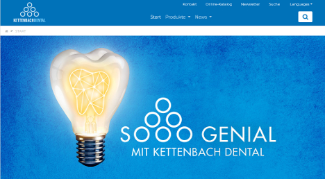 Zum neuen multimedialen Kommunikationsauftritt gehrt u.a. die neu gestaltete Website der Unternehmenssparte (Foto: Screenshot / Kettenbach)