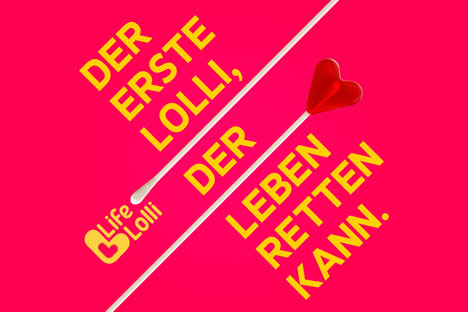 Zum internationalen Kinderkrebstag am 15.Februar wurde der Life Lolli gelauncht, begleitet von einer bundesweiten Kampagne, um Stammzellenspender zu mobilisieren (Foto: BBDO Dsseldorf)