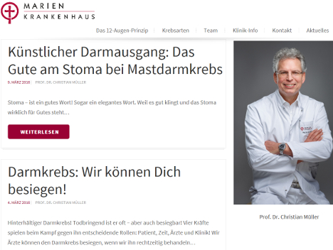 Auf krebs-und-tumor.de bloggt der Chefarzt ber Darmkrebs und Lungenkrebs (Foto: Screenshot / Marienkrankenhaus)