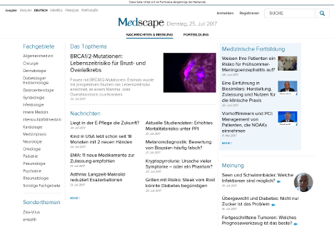 WebMD betreibt u.a. Medscape Deutschland. Das Nachrichten- und Wissensportal fr rzte ist seit 2012 am Start. (Foto: Screenshot /WebMD Germany)