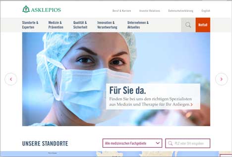 Die neue Startseite der Asklepios-Website (Foto: Aperto)